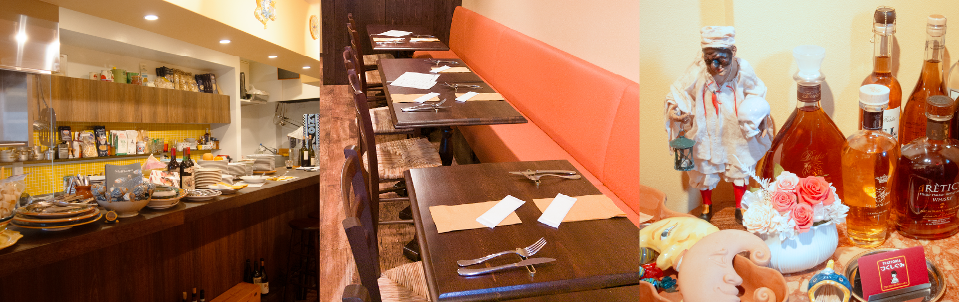 イタリアのお皿や人形を飾った温かな雰囲気